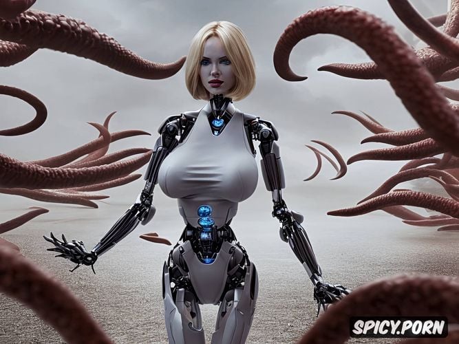 woman vs robot tentacle vagina probe model, vibrant, too girthy but fits