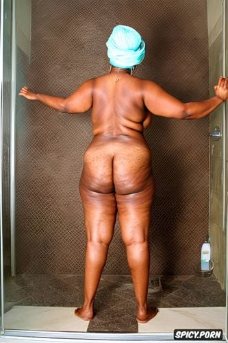 standing in shower, huge round ass, massive round hips, pastel colors