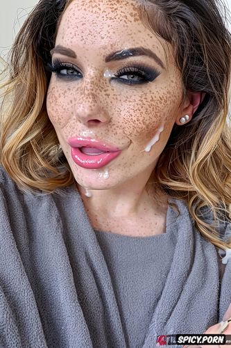 sperm covered, freckles, cum all over face 1 6