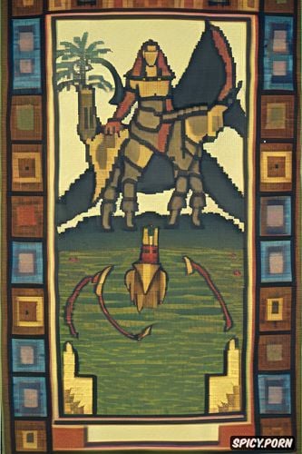 shaman, knight, medieval textile art, jungle, old videogame graphics