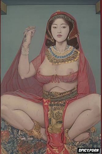 transluscent veil, erect penis, cranach, brown hair, small breasts
