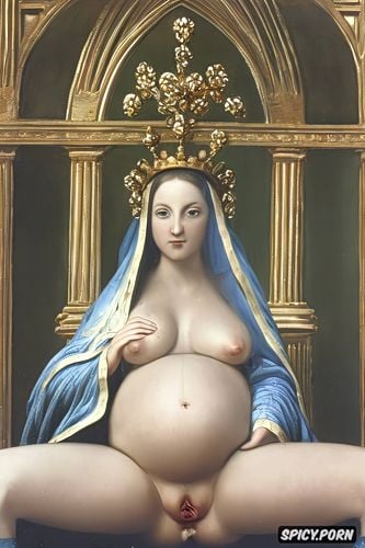 holy, classic, altarpiece, robe, crown glowing, virgin mary nude