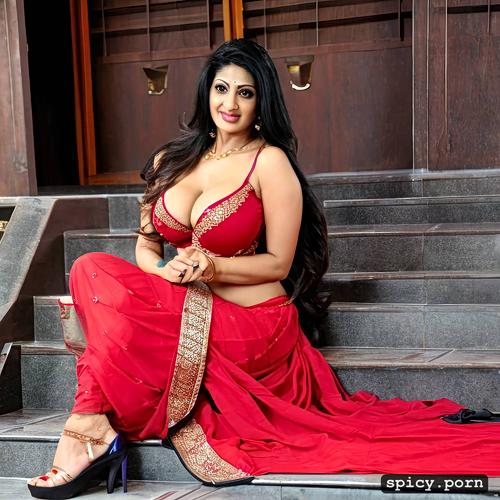 milf age 35 40 indian clevage big boobs horny face sexy figure wearing red saree with beautiful waist and face inside a classroom ultra realistic 8k fully nude pussy hole