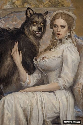 vampire, fangs, ferocious beast, werewolf, drooling, victorian gown