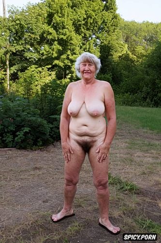 nude, in mules, old granny, saggy tits big hairy pussy, ugly face lots of wrinkles