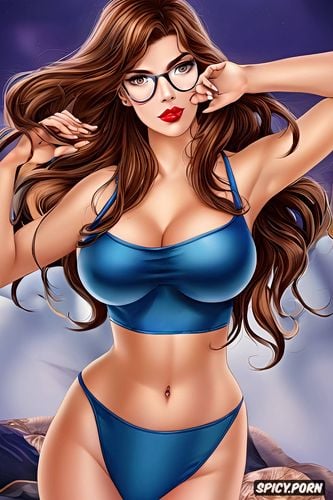 seductive, round glasses, front view, nineteen, thong, realistic