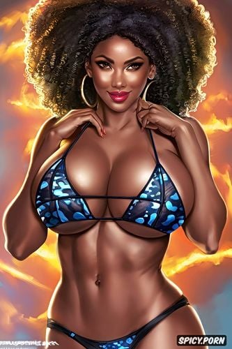 carnaval, black milf, curly hair, fit body, full body in picture