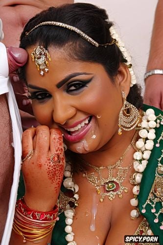 sweat and cum, looking at camera, white body complexion, bridal makeup
