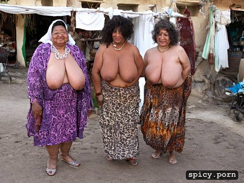 cellulite, huge nipples, very massive boobs, thick legs, naked arabic obese grannies