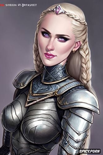 female knight, pale skin, k shot on canon dslr, long silver blonde hair in a braid