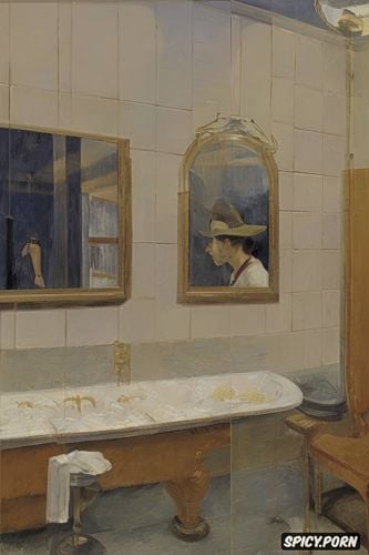 henri toulouse lautrec, édouard vuillard, maurice denis, blushing elderly woman with red lips and flushed cheeks in shady bathroom bathing intimate tender modern post impressionist fauves erotic art