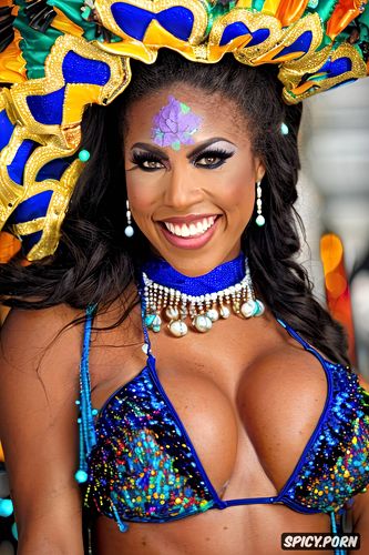 small tits, intricate costume with matching bikini top, color photo
