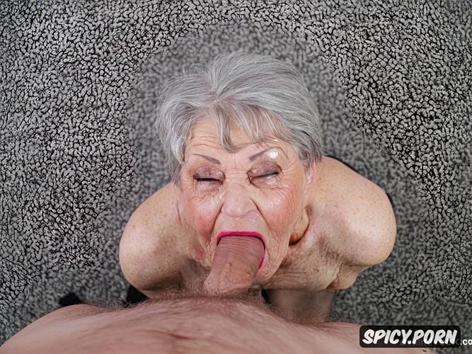 choking, massive thick white dick, facefuck, big eyes, old grandmother