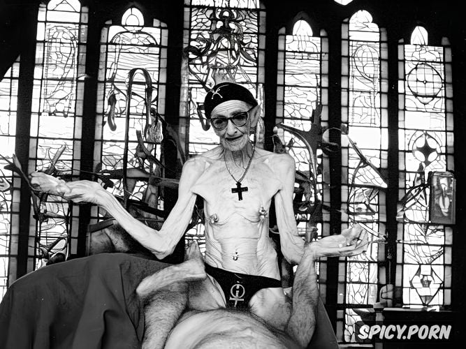 church, very thin, bony, naked, angry, cathedral, pale, pierced nipples