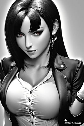 masterpiece, tifa lockhart final fantasy vii black blazer white shirt shirt unbuttoned beautiful face milf