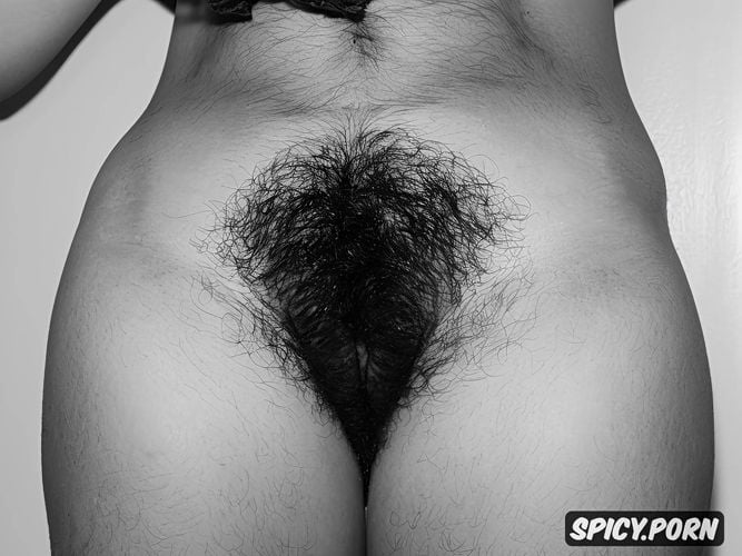 very tight hirsute pussy, color pic, standing, very huge big giant hairy hirsute unrunly fleece