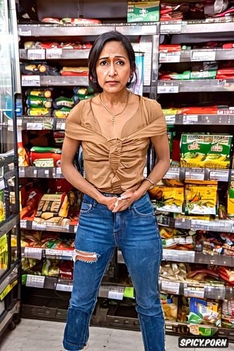 a fully dressed, stunning indian wife sexually harassed by an old indian man in a grocery store