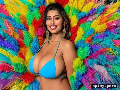 color portrait, perfect stunning smiling face, color photo, giant hanging boobs