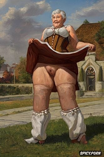 the very old fat grandmother queen skirt has nude pussy under her skirt