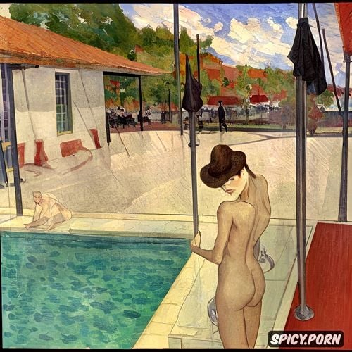 blushing woman with red lips and flushed cheeks in shady bathroom bathing intimate tender modern post impressionist fauves erotic art