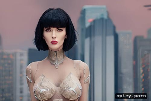 realistic, h 1000 w 500, 4k, jet black medium hair, ghost in the shell