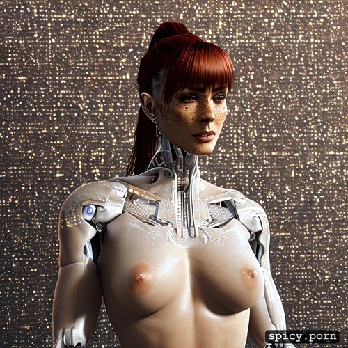 8k, large saggy breasts, dark studio, robot, intricate details