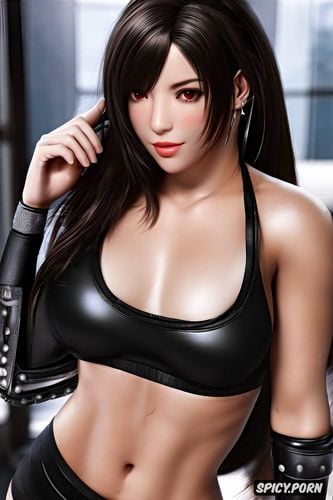 k shot on canon dslr, ultra detailed, masterpiece, tifa lockhart final fantasy vii remake tight outfit beautiful face full lips young