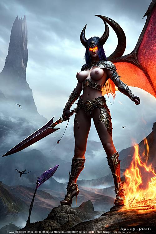 demon hunter, female, detailed, realistic, fantasy, diablo, naked