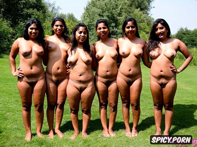 full body view, average looking amateur, group of indian women