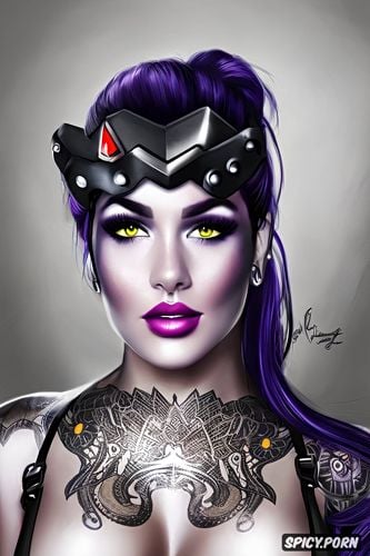 widowmaker overwatch beautiful face young sexy, tattoos masterpiece