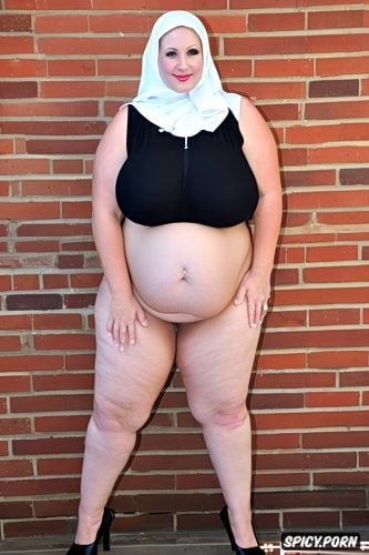 big belly, sexy body, white bbw, standing, front view, totally naked