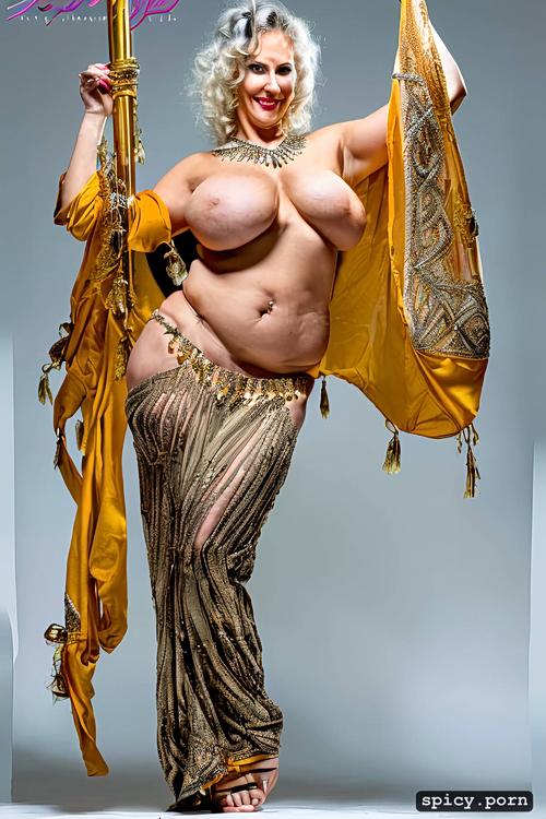 intricate hair, whole body, italian model, hanging breasts, long bellydance costume
