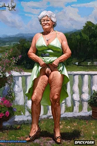 upskirt shows big labia on cunt, the very old fat grandmother skirt has nude pussy under her skirt