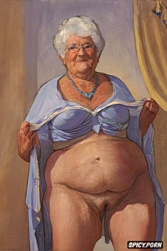 the fat grandmother has nude pussy under her skirt shows open labia upskirt very old