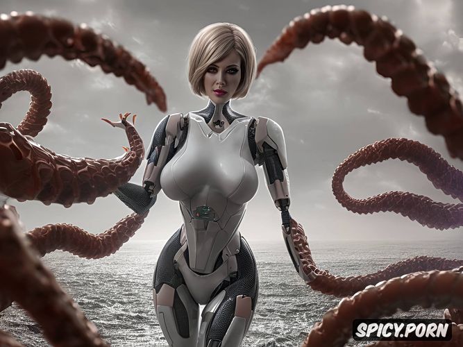 tanned skin, massive boobs, woman vs robot tentacle vagina probe model