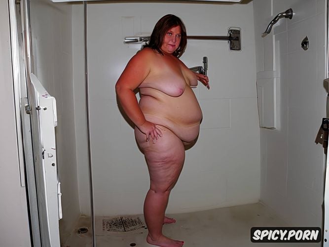 worlds largest most swollen saggy breasts undressing in the out door shower spreading ass cheeks