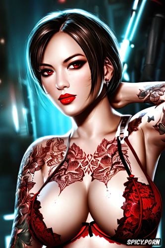 high resolution, ada wong resident evil beautiful face young sexy low cut red lace lingerie