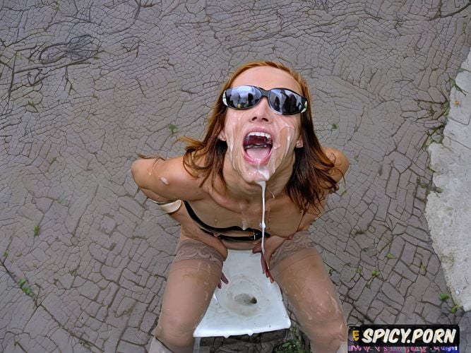 eyes wide in shock, forced to swallow her piss, extremely petite