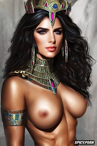 yennefer of vengerberg the witcher female pharaoh ancient egypt pharoah crown royal robes beautiful face portrait muscles