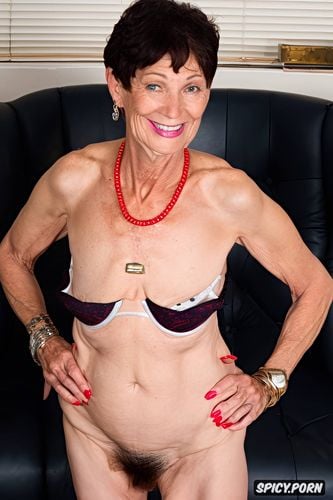 wrinkles, smiles, tits apart, udders, brunette bobcut, jewelry