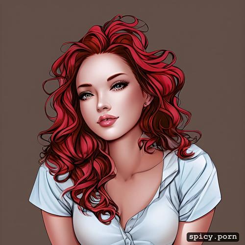 beautiful face, woman, minor, red curly hair, dick