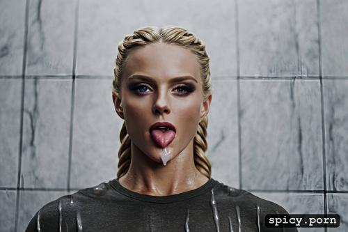 lomg hair, minimalistic, braids, tongue out, perfect huge tits
