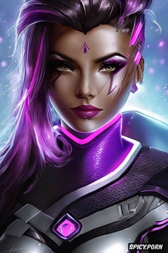 sombra overwatch tight outfit beautiful face masterpiece, ultra detailed