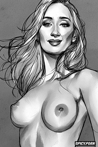 sketch, style kitsch, big tits, lovely smiling face, emily blunt