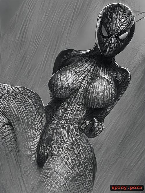 sexy boobs, detailed, 4k beautiful, female spiderman naked