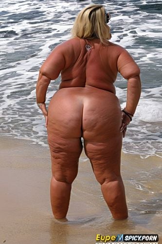 beach, sunglasses, enormous ass, ssbbw, very wide hips, nude pregnant pissing massive ass