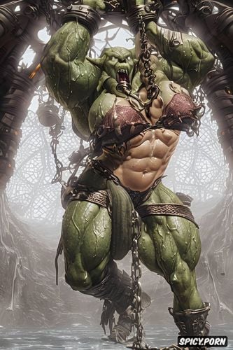 mature, heavy huge strongest extreme muscular orc futanari, enormous boobs