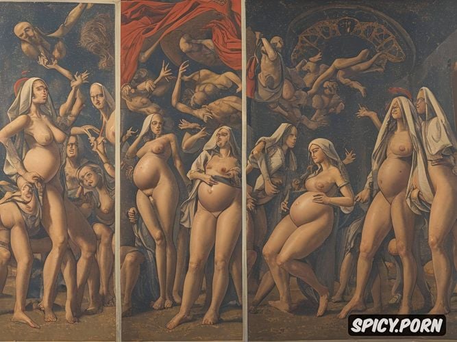 renaissance painting, church, middle ages, wide open, masturbating