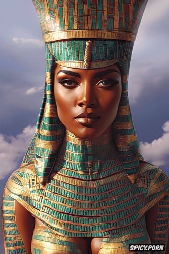 abs, femal pharaoh ancient egypt egyptian pyramids pharoah crown beautiful face topless