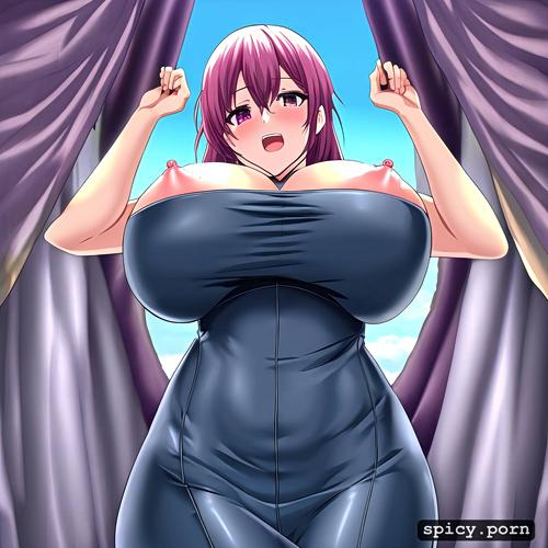 big boobs, undressing, peeking through curtains, surprised, big ass